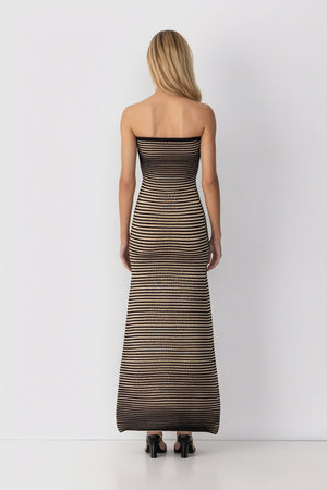 Gestreiftes Midikleid mit gerippter Textur