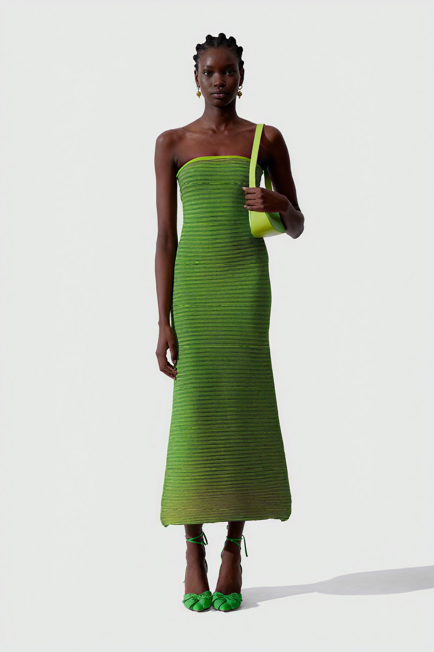 Gestreiftes Midikleid mit gerippter Textur