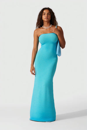 Gestreiftes Midikleid mit gerippter Textur