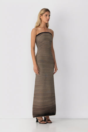 Gestreiftes Midikleid mit gerippter Textur