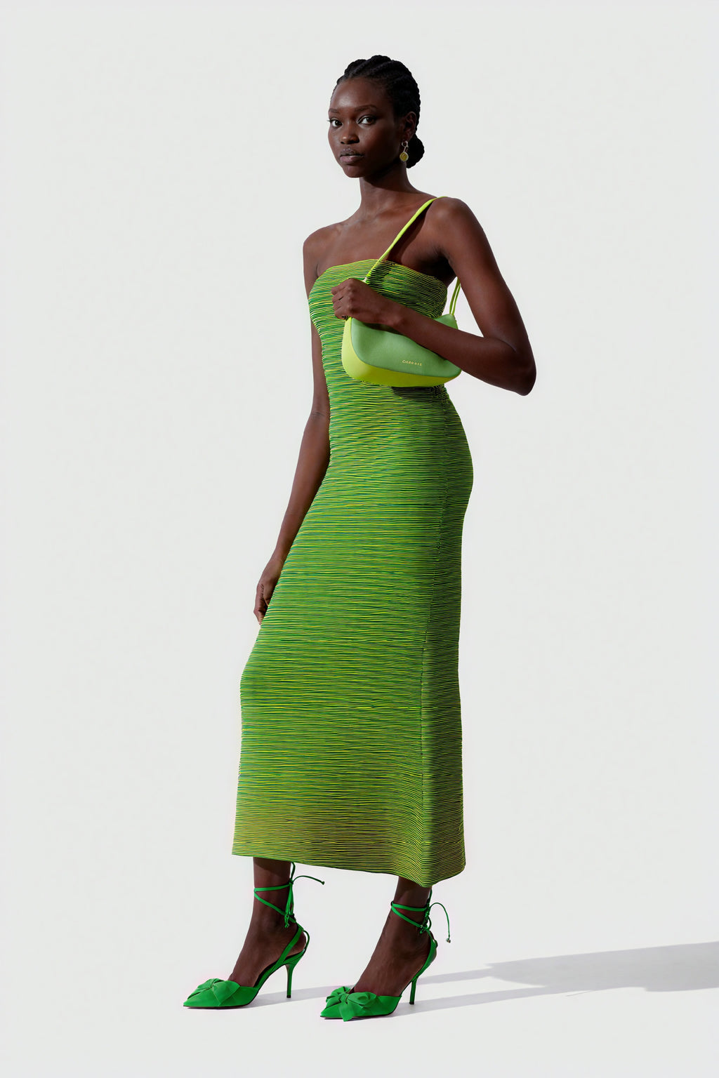 Gestreiftes Midikleid mit gerippter Textur