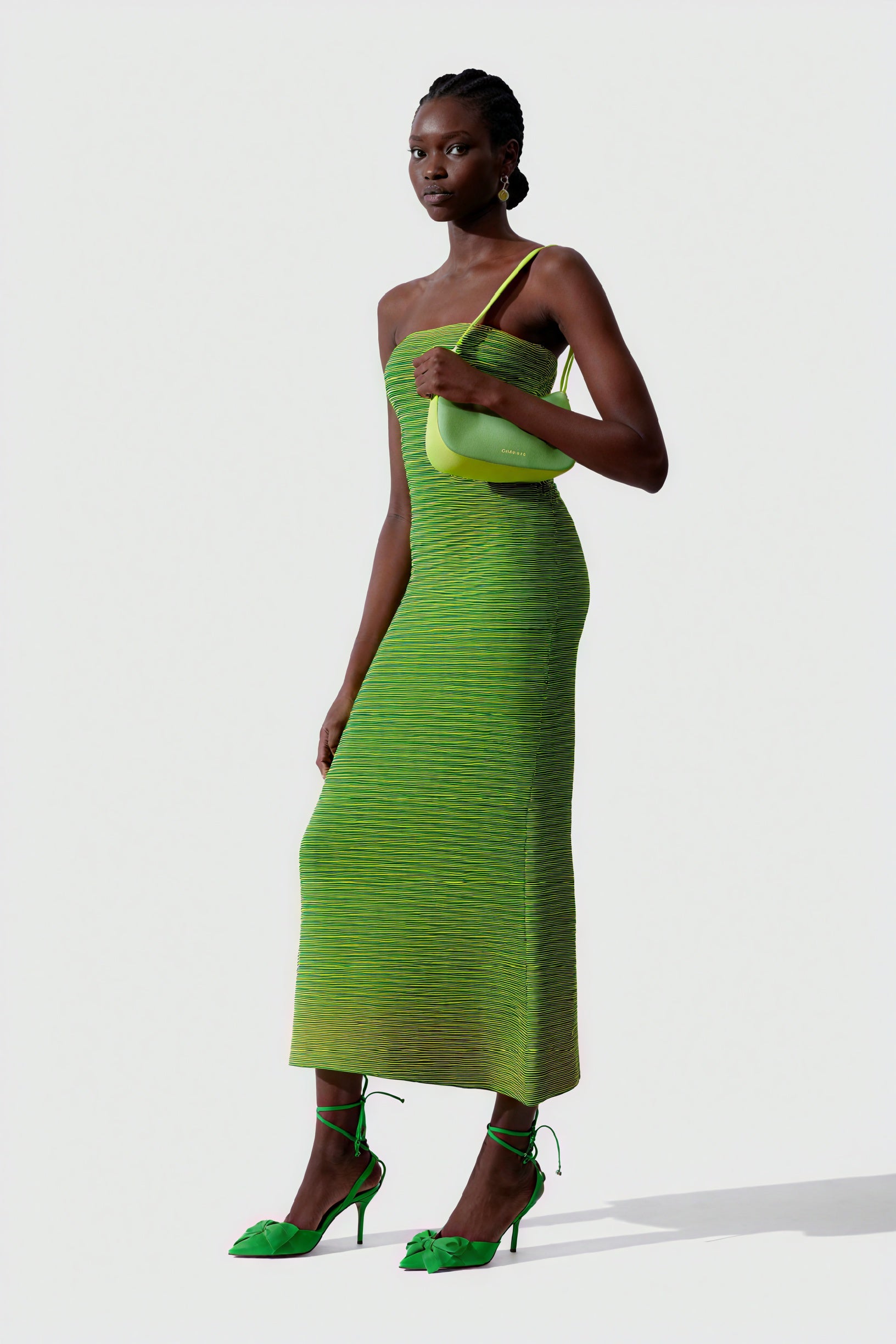 Gestreiftes Midikleid mit gerippter Textur