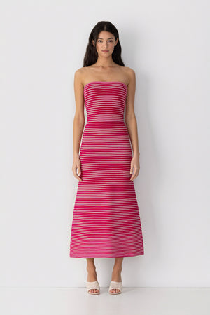 Gestreiftes Midikleid mit gerippter Textur