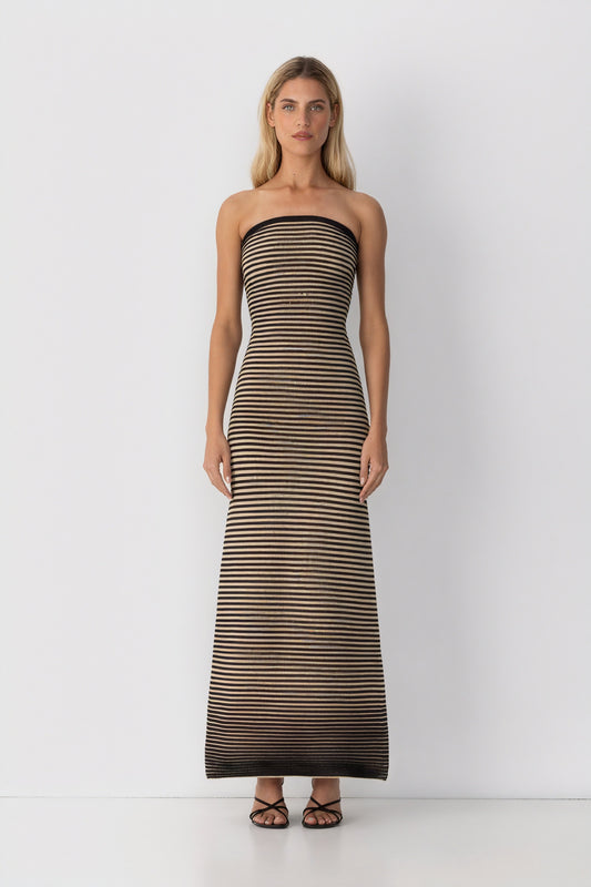 Gestreiftes Midikleid mit gerippter Textur