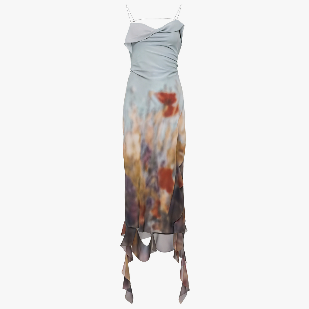 Fließendes Kleid mit floralem Aquarellmuster