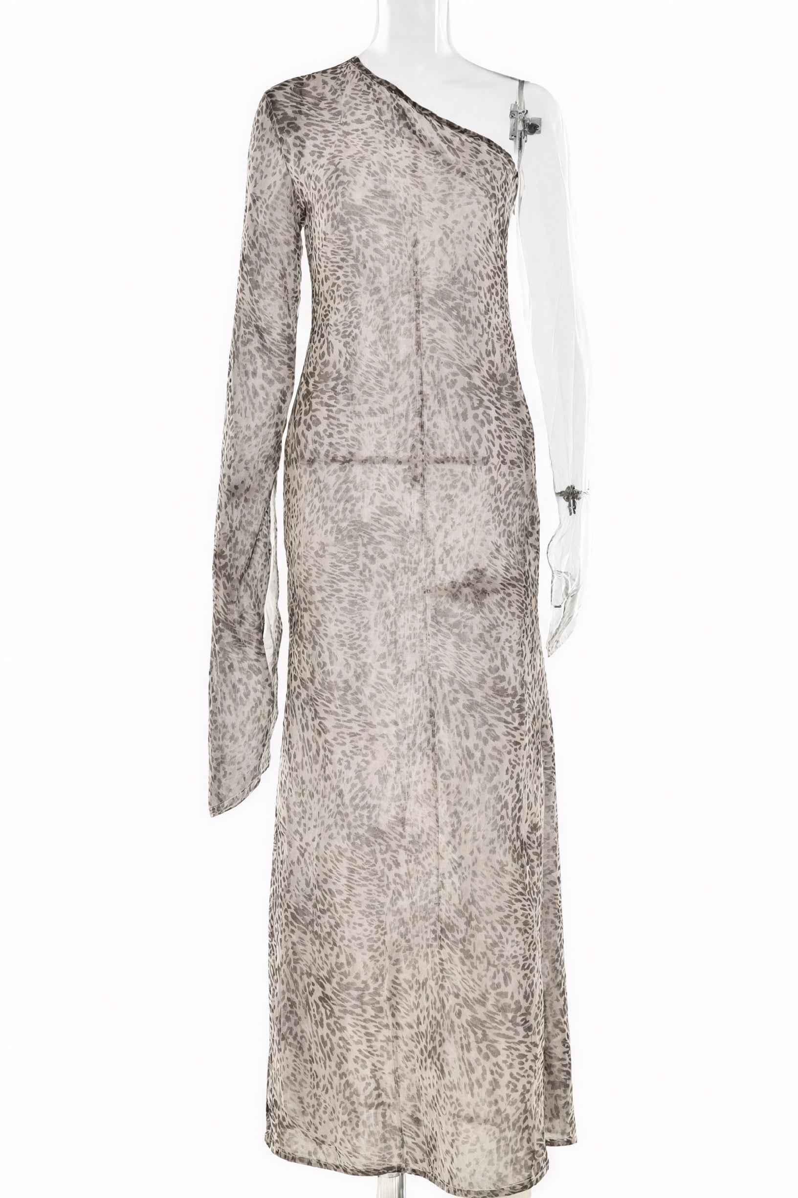 Fließendes One-Shoulder Kleid mit Animal Print