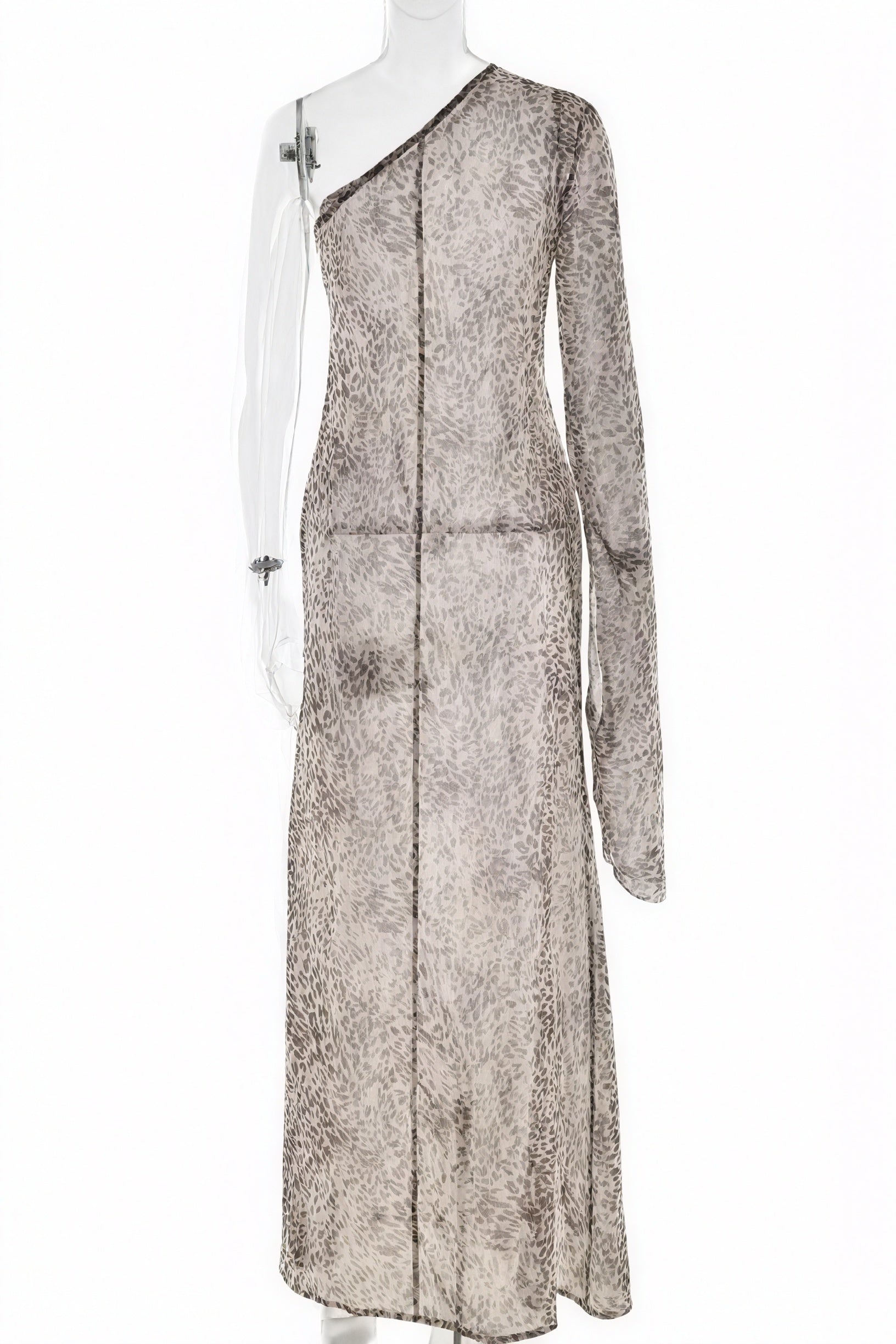 Fließendes One-Shoulder Kleid mit Animal Print