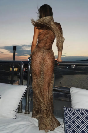 Fließendes One-Shoulder Kleid mit Animal Print