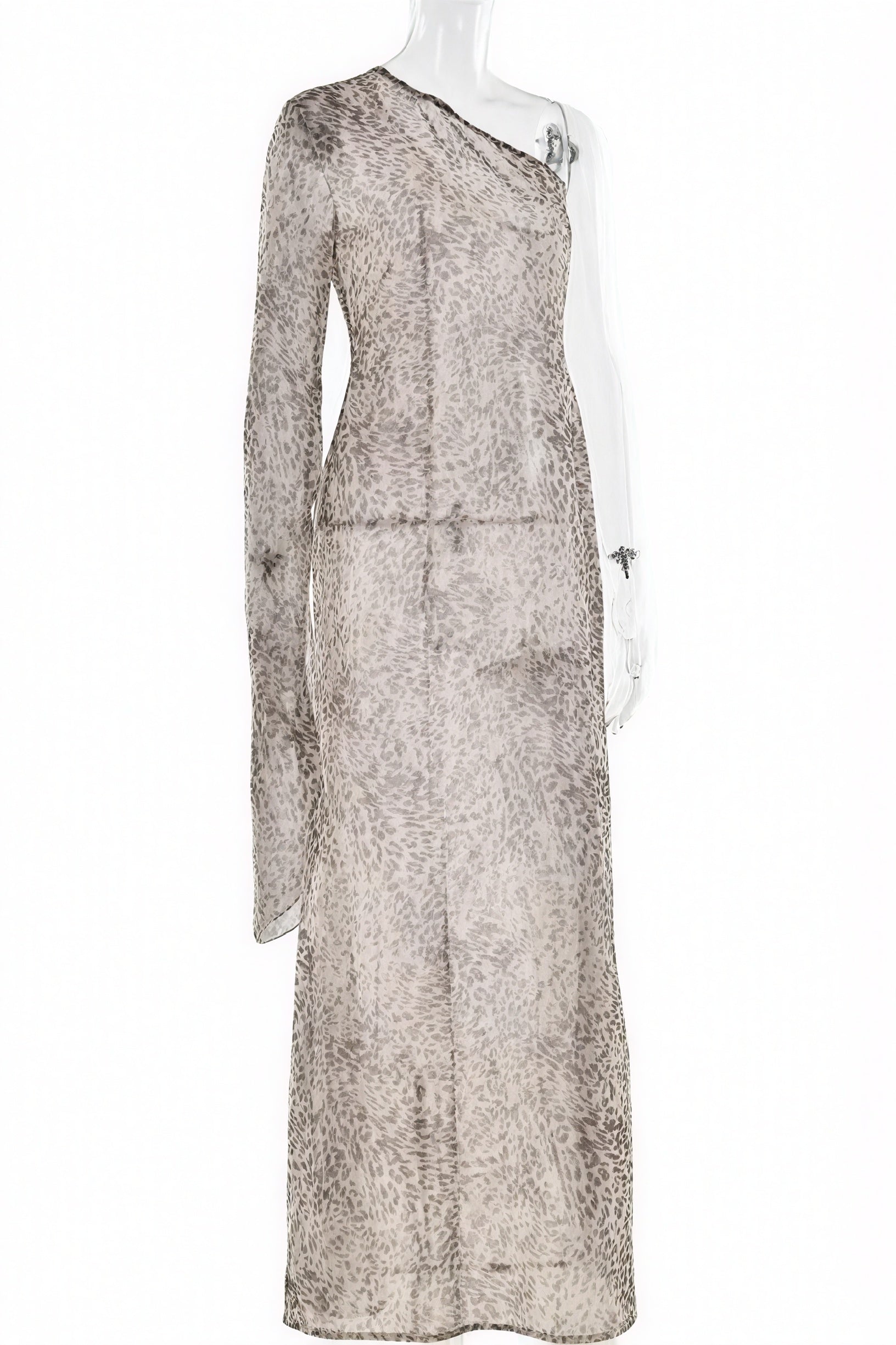 Fließendes One-Shoulder Kleid mit Animal Print