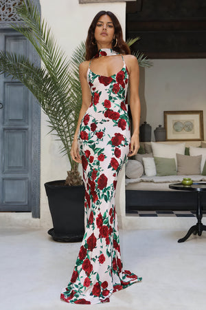Elegantes, florales Abendkleid