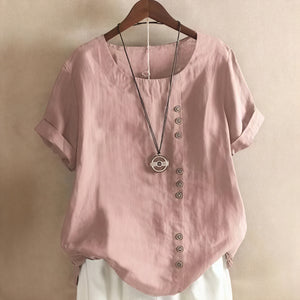 Kleidhaus Damen Kurzarm-Kleid mit Asymmetrischer Knopfleiste und Rundhalsausschnitt-81165-73c07eb9-5438-45c0-bfce-40d5998271dc