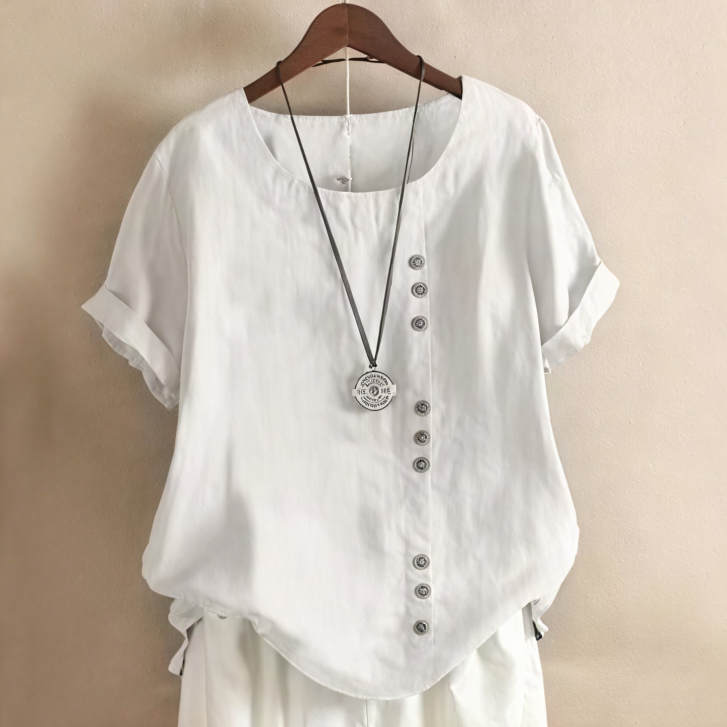 Kleidhaus Damen Kurzarm-Kleid mit Asymmetrischer Knopfleiste und Rundhalsausschnitt-81165-46ccf732-b7b5-4ee1-b452-2ff27b44f68d