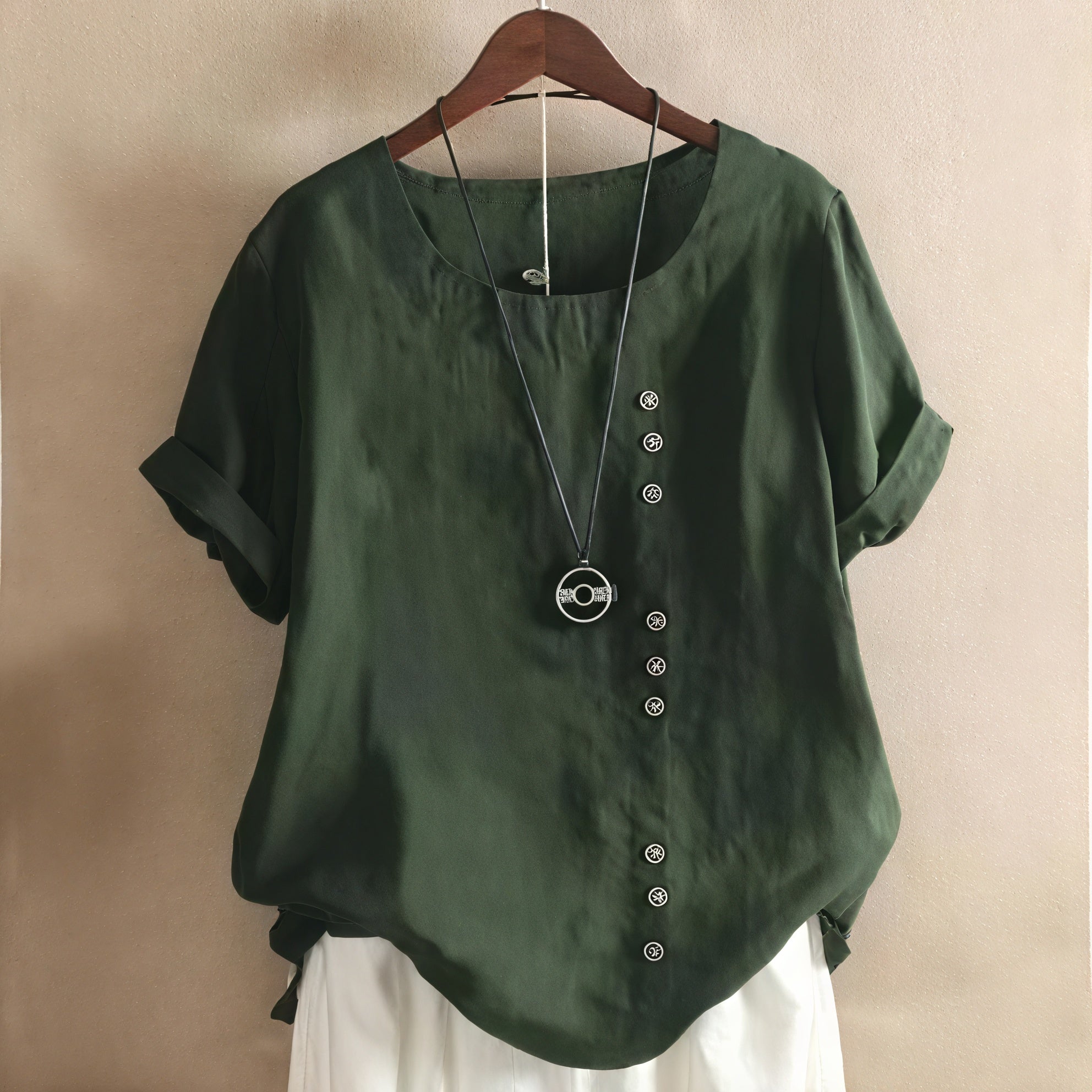 Kleidhaus Damen Kurzarm-Kleid mit Asymmetrischer Knopfleiste und Rundhalsausschnitt-81165-4e696064-bc1c-4c30-b730-72479834bd14