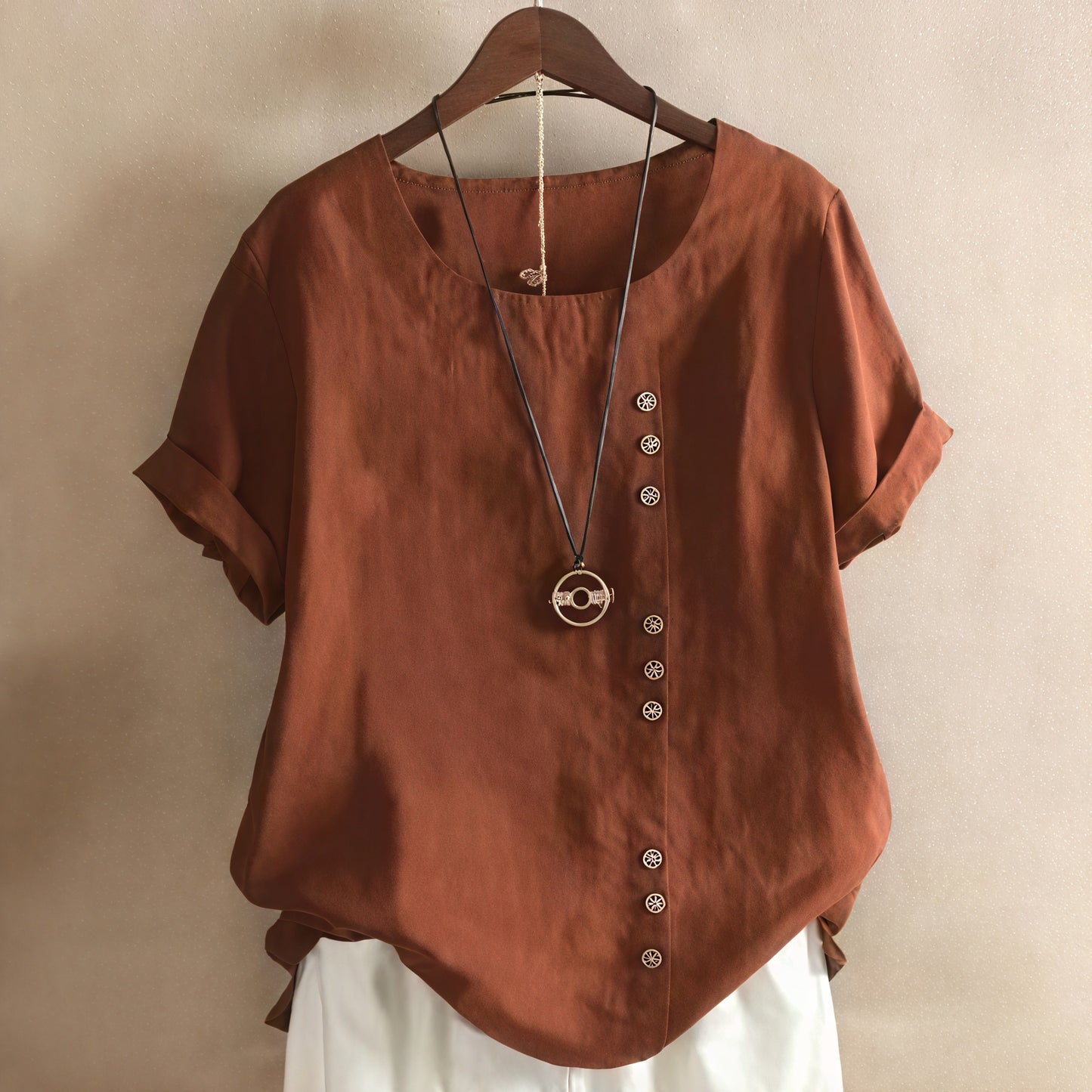 Kleidhaus Damen Kurzarm-Kleid mit Asymmetrischer Knopfleiste und Rundhalsausschnitt-81165-8c6aab03-9c6a-4439-ae4b-93736ec0b35f
