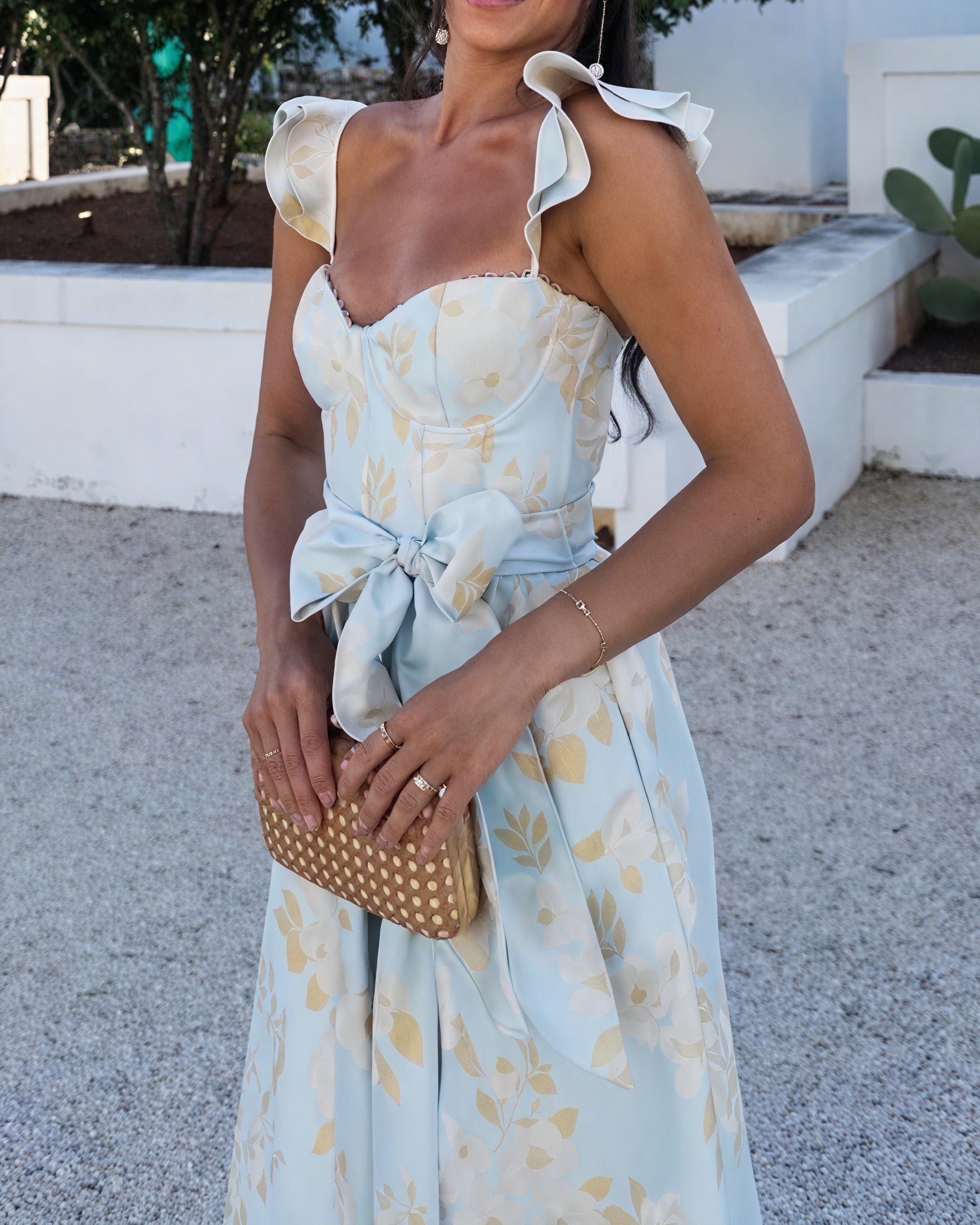 Damen Midi-Kleid – Blumenprint, Ärmellos, Schleifendetail, Frontschlitz-81250-a2971ae0-ffd1-48d0-838c-d810e960e3c9