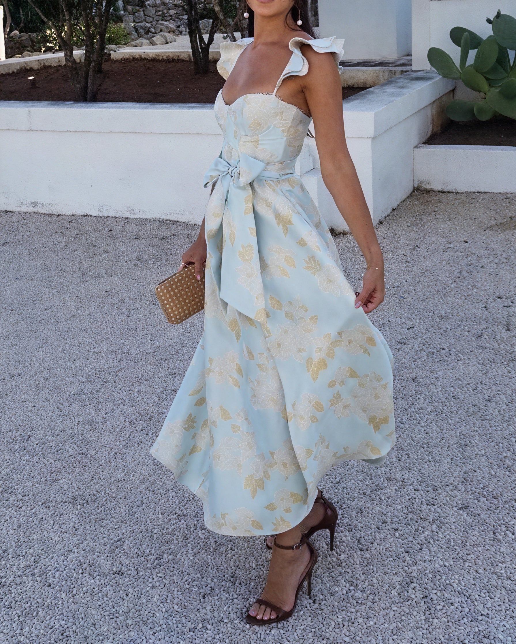 Damen Midi-Kleid – Blumenprint, Ärmellos, Schleifendetail, Frontschlitz-81250-00e60505-a83d-4b81-825d-fa03530a32de