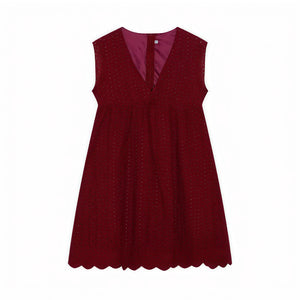 Damen Kleid Perforiertes V-Ausschnitt Ärmelloses Sommerkleid mit Wellensaum – Atmungsaktiv & Lässig-Chic-81587-4e947cd6-8ea0-4fcb-9e39-4cc1663ed95a