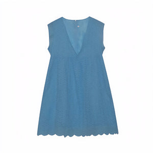 Damen Kleid Perforiertes V-Ausschnitt Ärmelloses Sommerkleid mit Wellensaum – Atmungsaktiv & Lässig-Chic-81587-8db61daa-808c-43db-a28b-8318e9009ff2