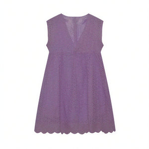 Damen Kleid Perforiertes V-Ausschnitt Ärmelloses Sommerkleid mit Wellensaum – Atmungsaktiv & Lässig-Chic-81587-dd166a5f-aed9-4154-b92c-98a00b297768