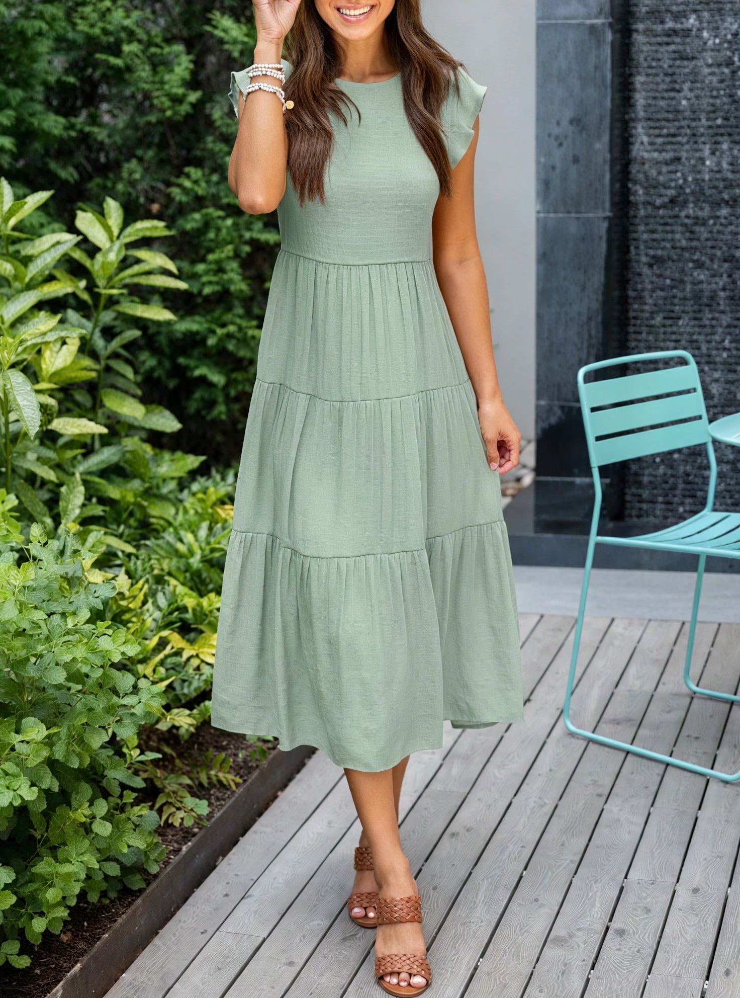 Kleid mit Stufenrock, Rüschenärmeln, Rundhals & fließendem Design – Ideal für Sommer & Freizeit-81634-fa5a4ba8-d016-44bf-964d-cf580f55dacd