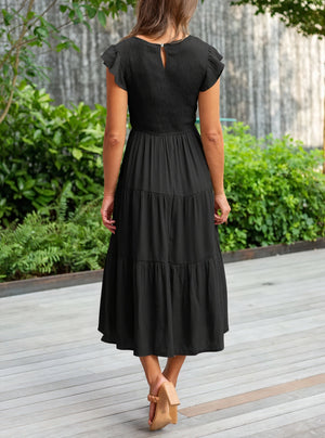 Kleid mit Stufenrock, Rüschenärmeln, Rundhals & fließendem Design – Ideal für Sommer & Freizeit-81634-705c99f1-84b5-45f6-8a21-e1f0855866be