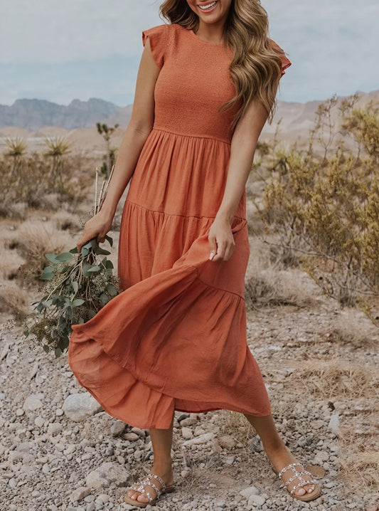 Kleid mit Stufenrock, Rüschenärmeln, Rundhals & fließendem Design – Ideal für Sommer & Freizeit-81634-4f2aac0a-9fc8-4174-9d86-2f4bbb9b76b3