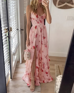 Fließendes Maxi-Kleid mit einzigartigem Blumenmuster, zarten Spaghettiträgern und hohem Schlitz – Perfekt für Sommer & Urlaub-81660-de1e57a6-15a1-4e28-8a5f-57fcac7f3767