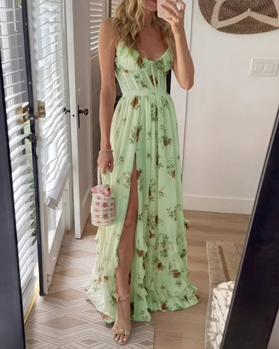 Fließendes Maxi-Kleid mit Blumenprint und hohem Schlitz