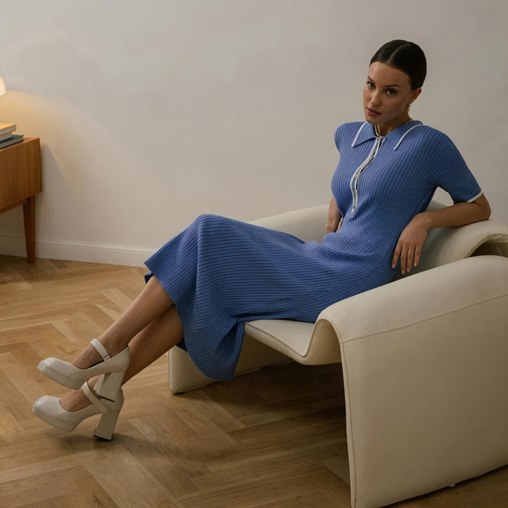 Elegantes Kleid mit Polokragen und feinen Details