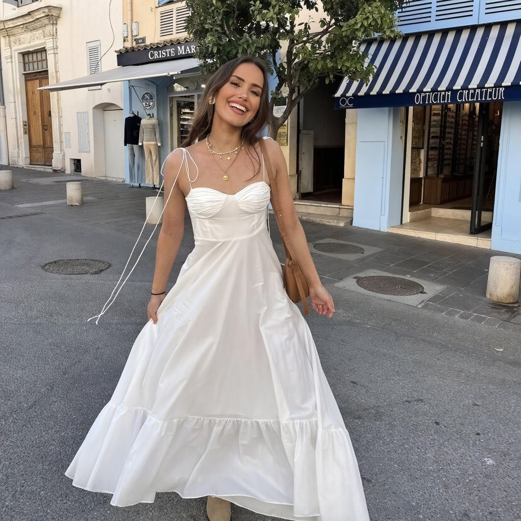 Kleidhaus Damen Weißes Bustier-Kleid – Gestufter Rock, Spaghettiträger-81821-4af97af2-202b-4c45-b807-32146c6a5a40