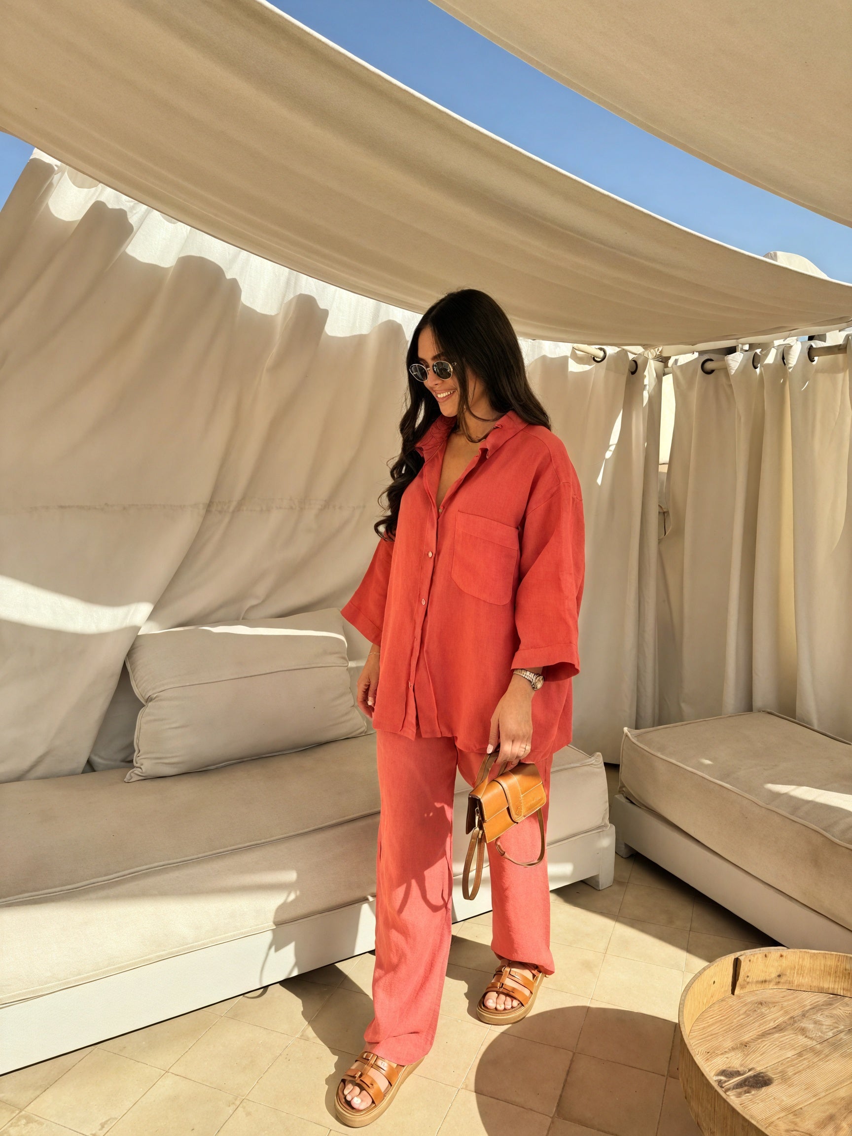 Damen Leinen Zweiteiler – Hemd & Hose Set, Entspannter Schnitt, Mehrfarbig-82126-86dcf713-bbfc-4060-97c8-345b3baadf04