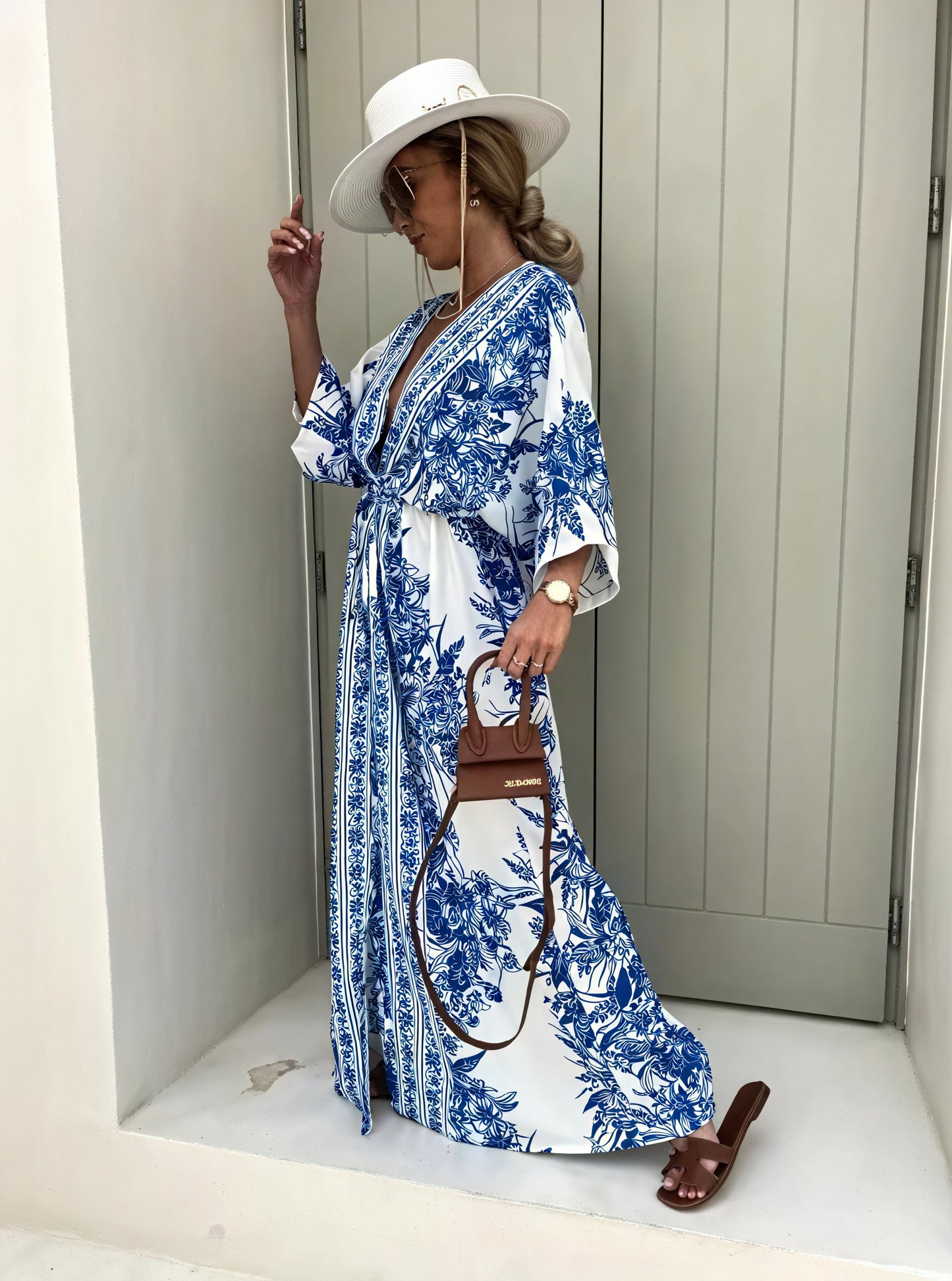 Maxikleid mit Kimonoärmeln und floralem Muster