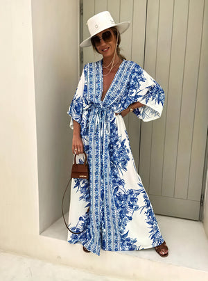 Maxikleid mit Kimonoärmeln und floralem Muster
