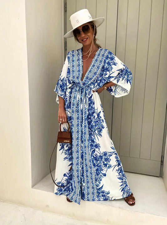 Maxikleid mit Kimonoärmeln und floralem Muster