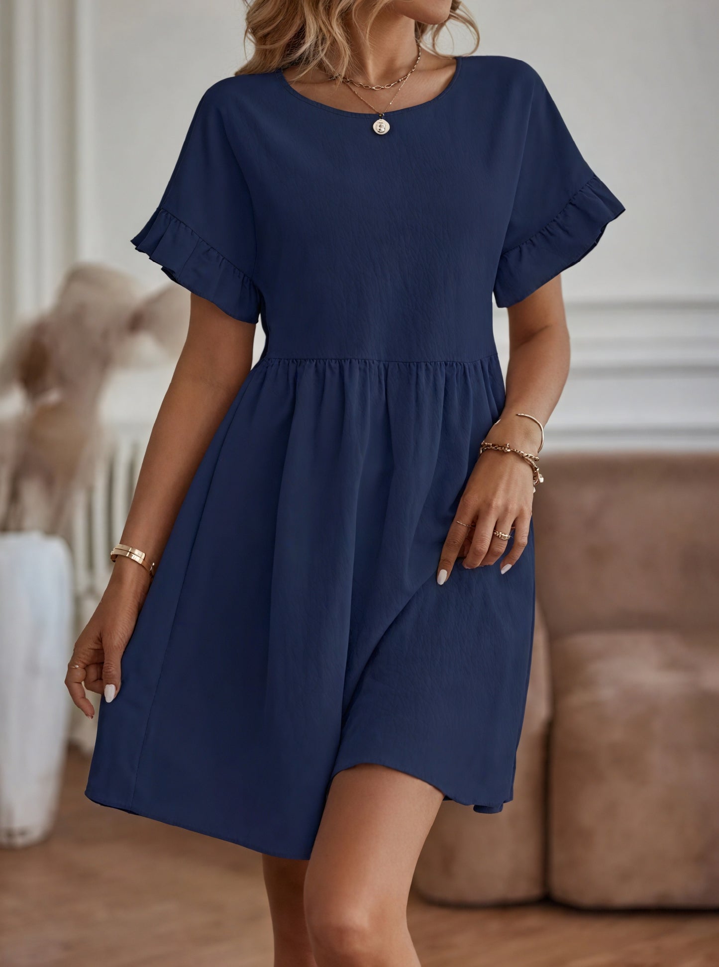 Damen Kleid – A-Linie, Rüschenärmel, Tailliert, Casual Stil-82588-dc141b8e-85c9-460b-98cf-1121fb349f2c