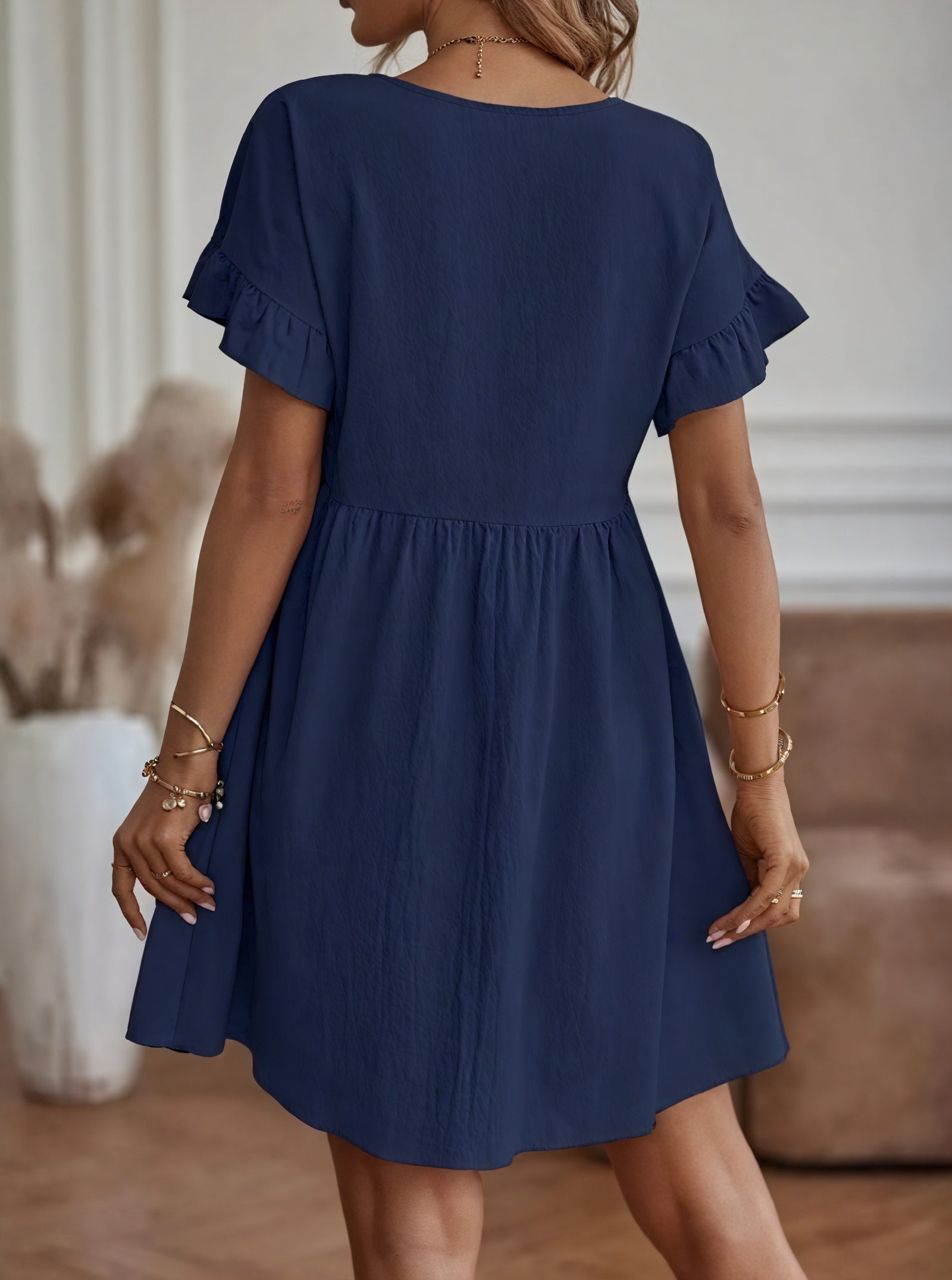 Damen Kleid – A-Linie, Rüschenärmel, Tailliert, Casual Stil-82588-4bd837fb-f93f-41e2-844b-613e1fe23fa9
