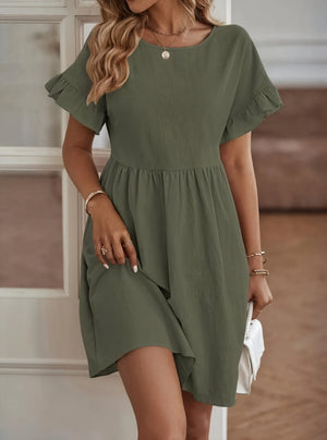 Damen Kleid – A-Linie, Rüschenärmel, Tailliert, Casual Stil-82588-6d88d253-643d-4b10-ab37-146f928056a8