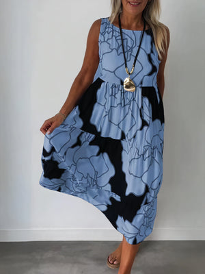 Geblümtes Midi-Kleid mit Stufenrock