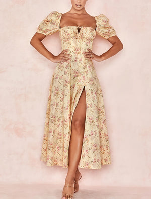 Geblümtes Maxikleid Eckiger Ausschnitt Puffärmel Hoher Schlitz Romantischer Sommerlook-82654-06e283b0-bbe6-4bdd-a4cf-929cae42846e
