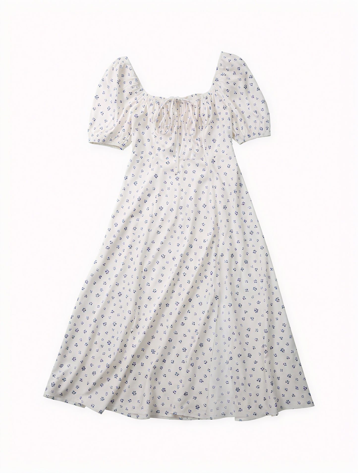 Geblümtes Maxikleid Eckiger Ausschnitt Puffärmel Hoher Schlitz Romantischer Sommerlook-82654-ef05ad92-0744-410a-ad85-94d147092514
