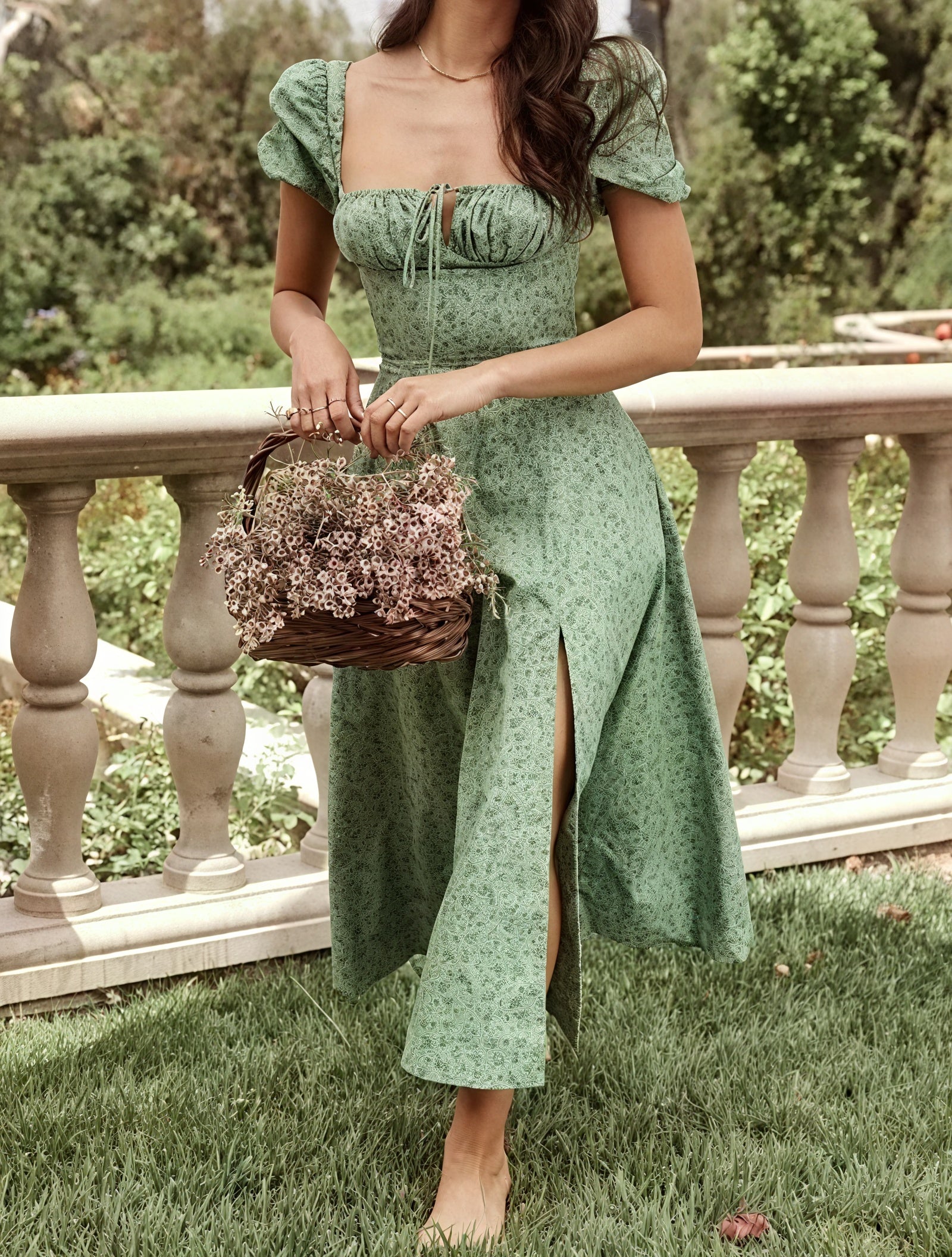 Geblümtes Maxikleid Eckiger Ausschnitt Puffärmel Hoher Schlitz Romantischer Sommerlook-82654-dbb84192-f3d1-47df-add0-14411cdb2540