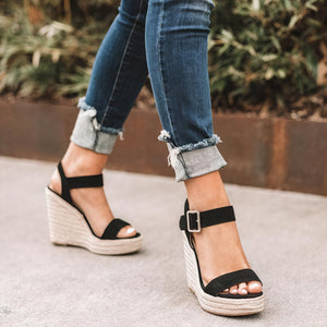 Damen Keilabsatz Sandalen – Offene Spitze, Knöchelriemen, Espadrille-Sohle-82714-ef08e245-6ca5-469e-b2ac-8b42061d2464