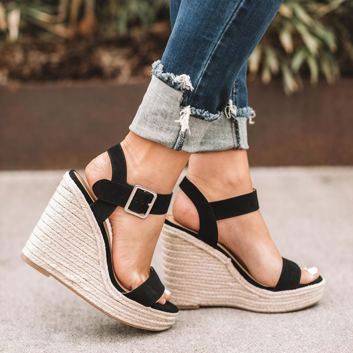 Damen Keilabsatz Sandalen – Offene Spitze, Knöchelriemen, Espadrille-Sohle-82714-ccec2ecd-9197-4c5b-8473-c60563800eef