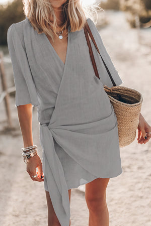 Damen Wickelkleid – Leichter Leinen-Mix, V-Ausschnitt, Kimono-Ärmel, Kurz-82990-b8587c10-7350-41d4-a195-0423616dcd4f