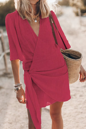 Damen Wickelkleid – Leichter Leinen-Mix, V-Ausschnitt, Kimono-Ärmel, Kurz-82990-fe95d66a-5d8f-4ff2-af6b-1f820d365f60