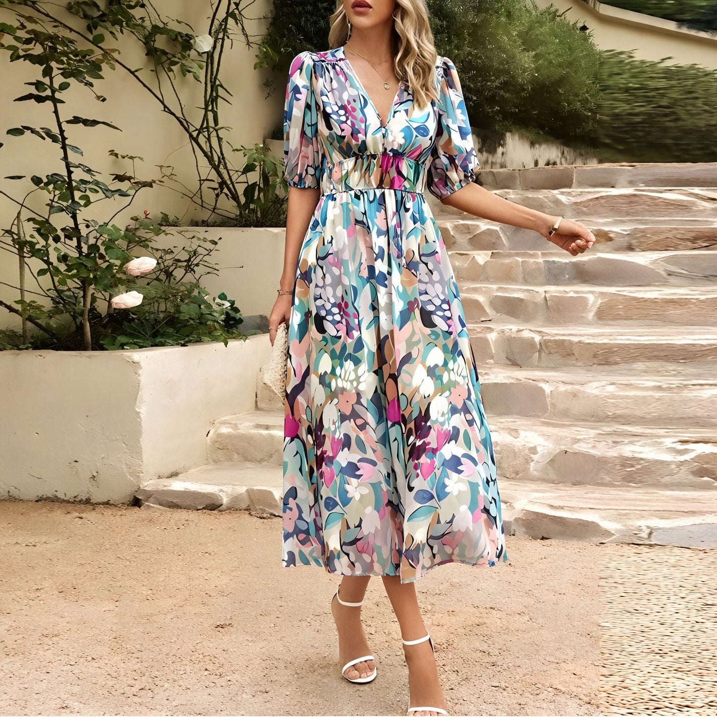 Fließendes Kleid mit femininen Akzenten