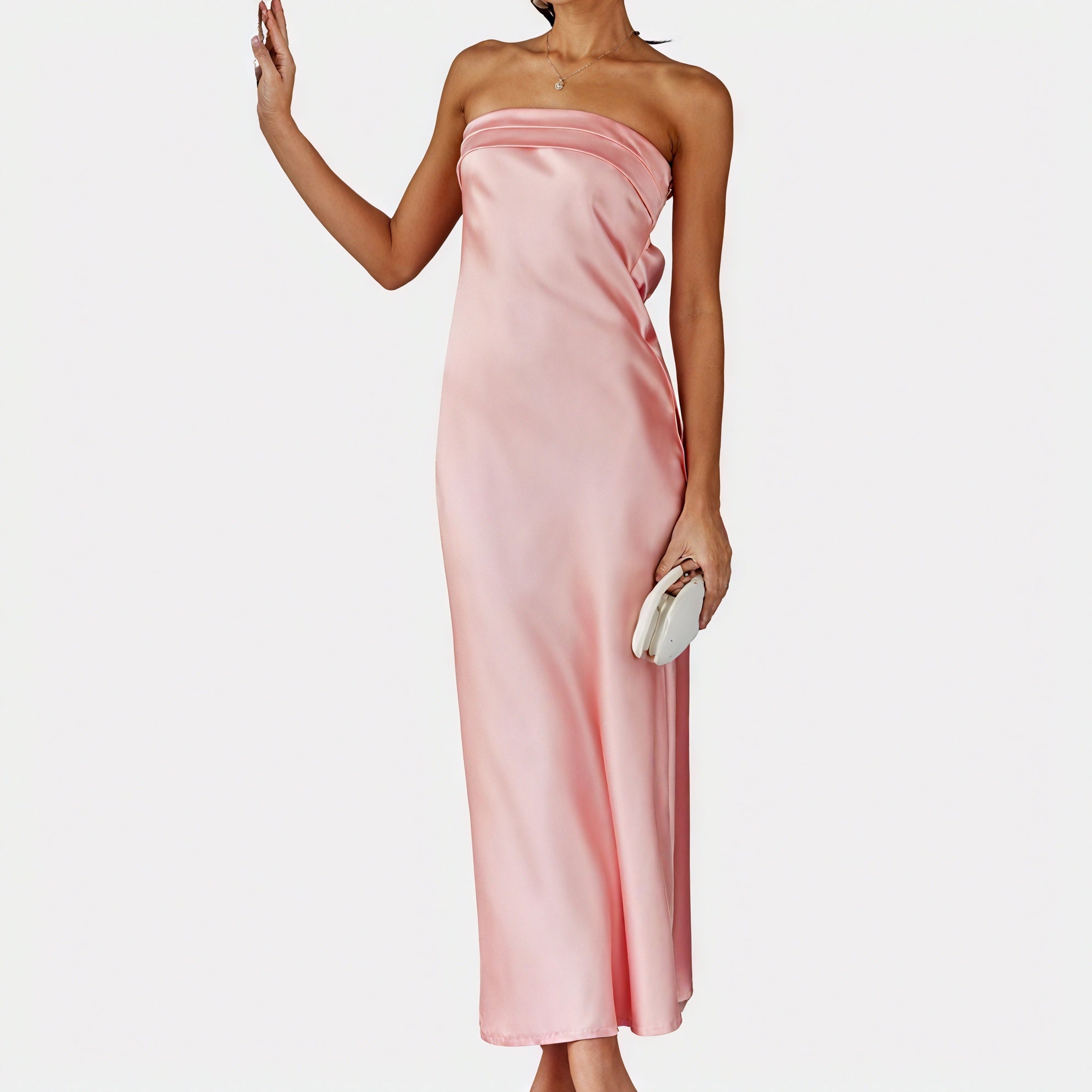 Courtney | Elegant Strapless Long Satin Look Dress - Image 8