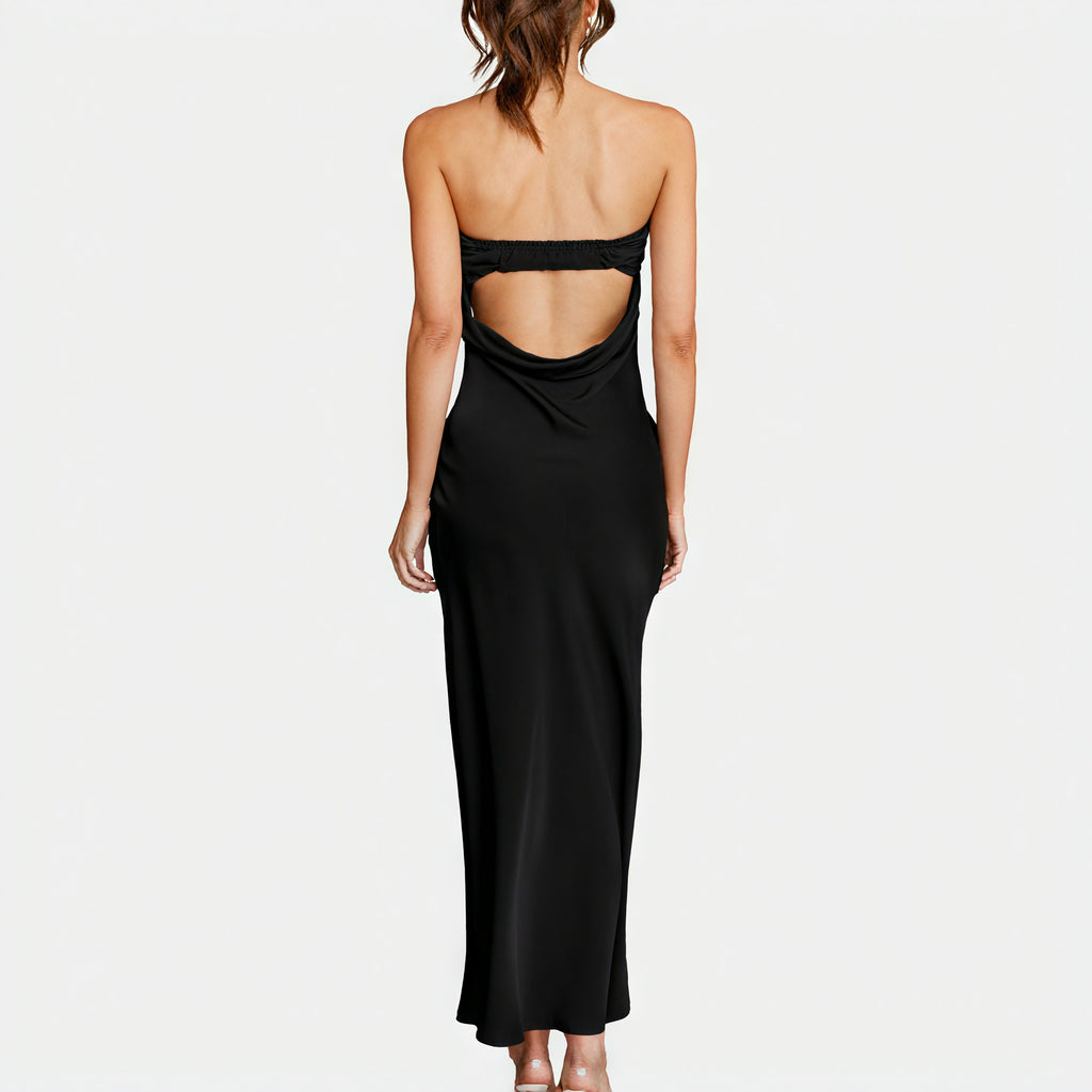 Courtney | Elegant Strapless Long Satin Look Dress - Image 3