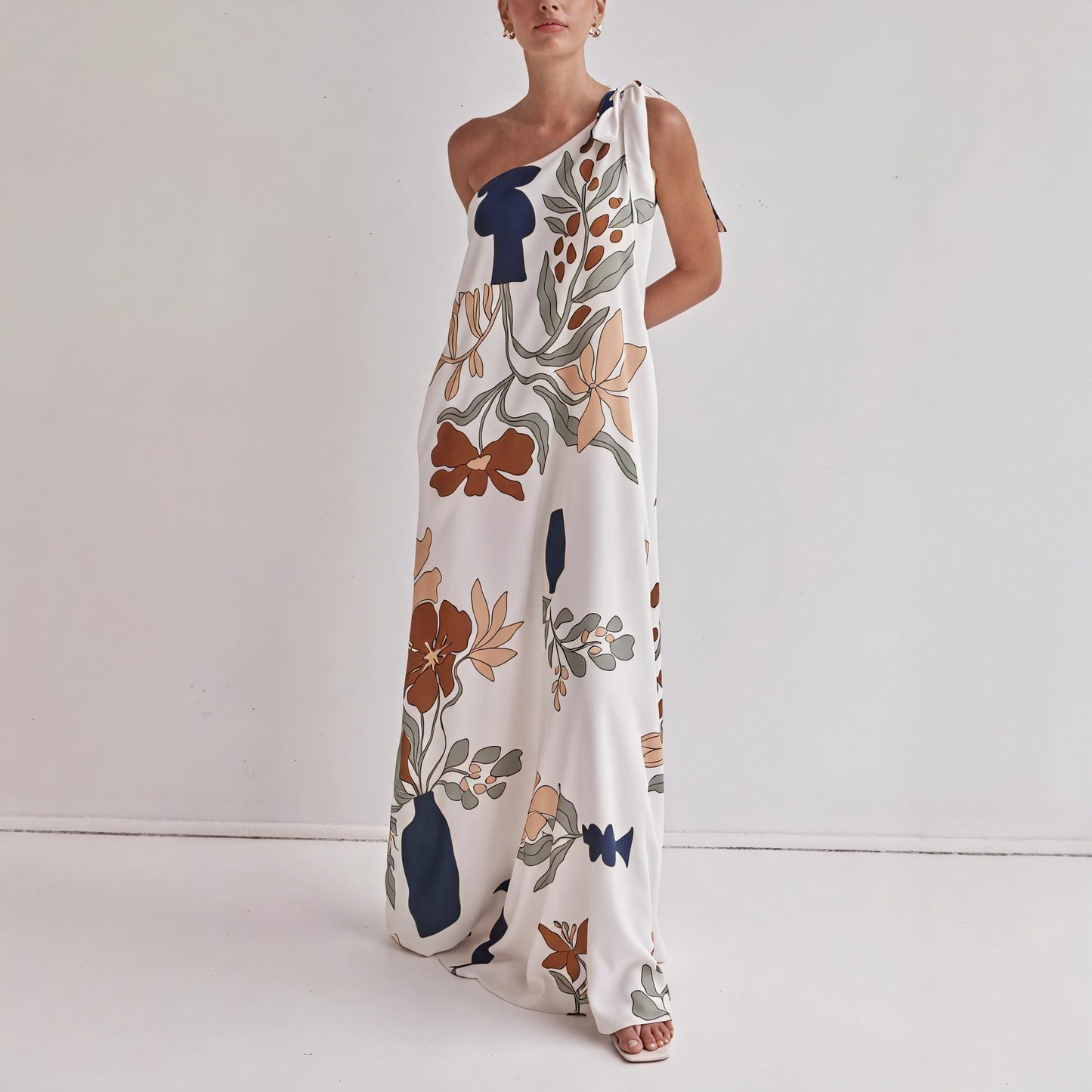 Damen Maxi-Kleid – One-Shoulder, Blumenprint, Fließend-83220-56826d4b-346c-4efe-bd0b-566bd971eb4a