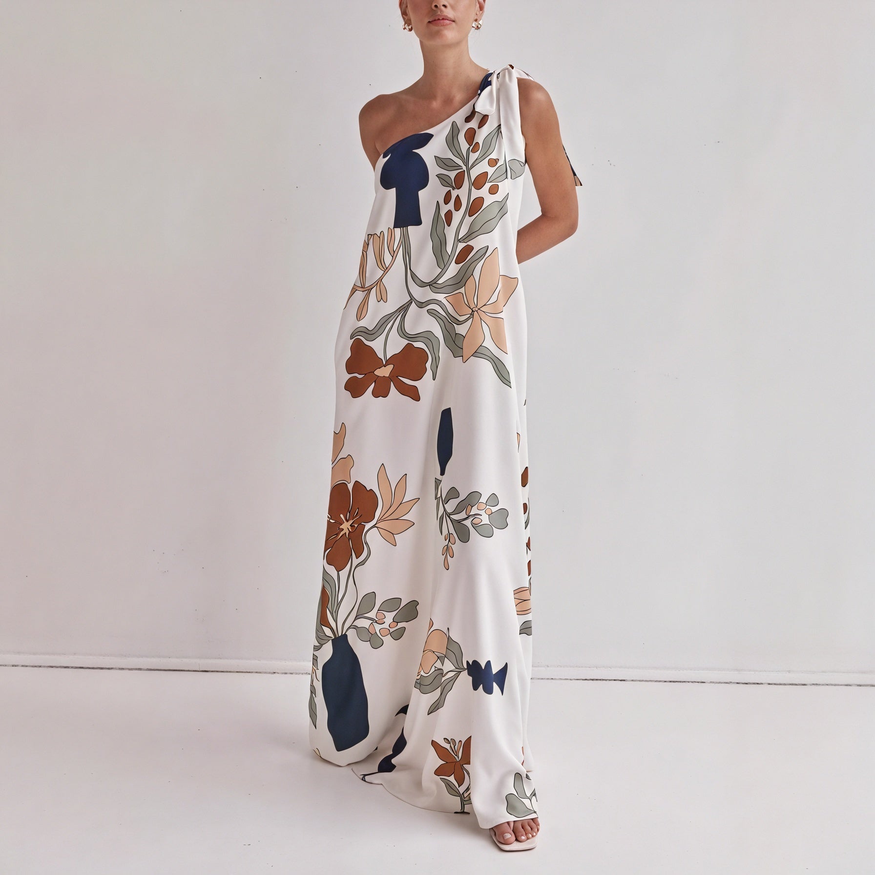 Damen Maxi-Kleid – One-Shoulder, Blumenprint, Fließend-83220-56826d4b-346c-4efe-bd0b-566bd971eb4a